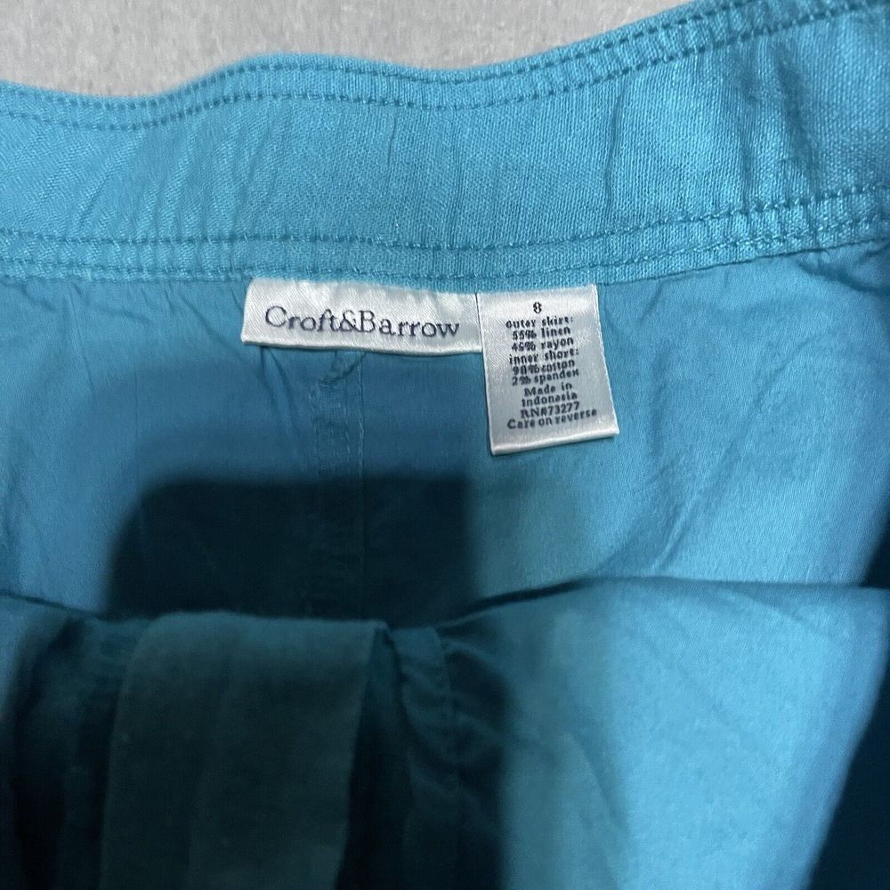 Croft & Barrow Skort Womens 8 Blue Linen Blend Drawstring Cargo Flap Pockets - Picture 5 of 6